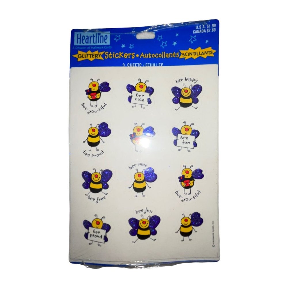 NWT Hallmark Heartline Bee Stickers Glittery Purple Vintage Y2K Made in USA